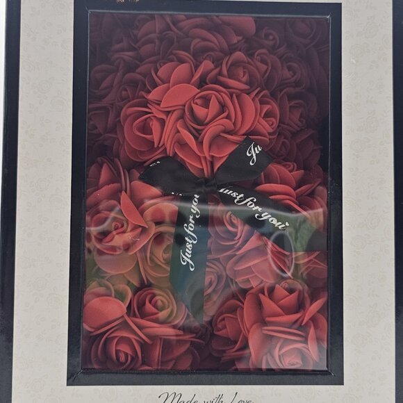 Always And Forever Faux Rose Flower Bear Figure Valentines Day Gift Red 9 in - Picture 3 of 11